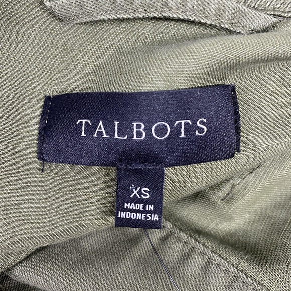 Talbots Jacket Womens XS Green Utility Button Front Cotton Linen Safari Belted - Picture 7 of 14